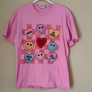 Teacher Valentine Pink Heart and Smiley Tee
